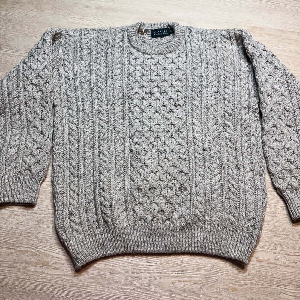 Blarney Woollen Mills Irish Aran Wool Sweater | Pure New Wool | Small